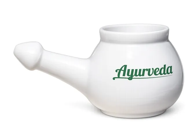Porcelain pot lota-neti for nasal rinsing. branded with logo Ayurveda. capacity - around., 300 ml, 300 ml